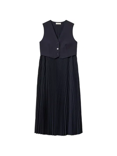 Twinset Pleated Midi Dress In Blue