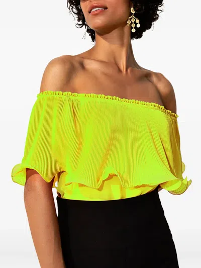 Twinset Pleated-panel Off-shoulder Top In Green