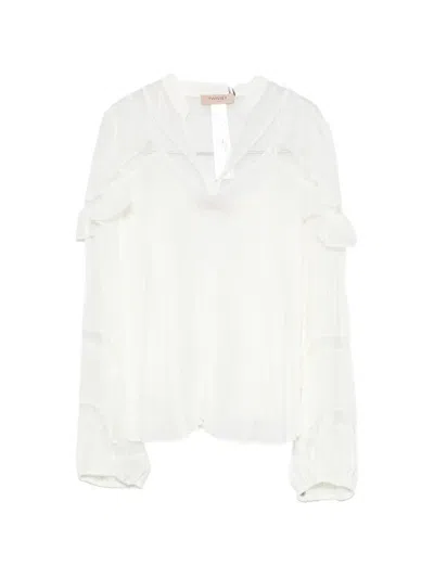 Twinset Pleated Ruffled Blouse In White