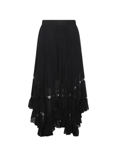 Twinset Pleated Ruffled Midi Skirt In Black
