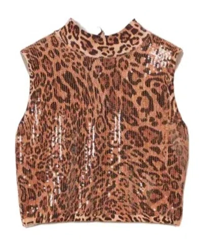 TWINSET LEOPARD-PRINT SEQUIN-EMBELLISHED TOP