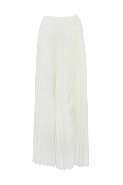 Twinset Pleated Skirt In Crepe De Chine In Pearl