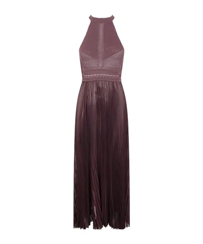 Twinset Pleated Sleeveless Dress In Burgundy