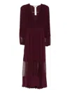 Twinset V-neck Long Sleeve Dress With Sheer Panels In Red