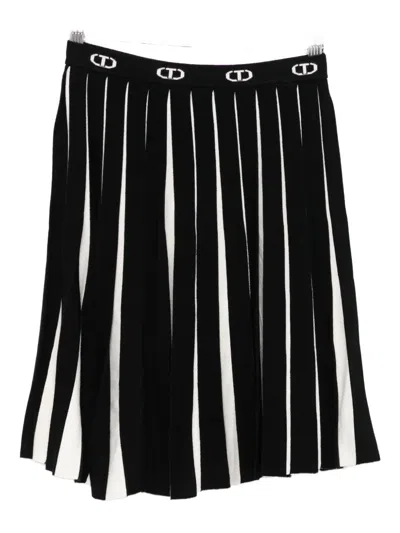 Twinset Kids' Pleated Striped Skirt In Black