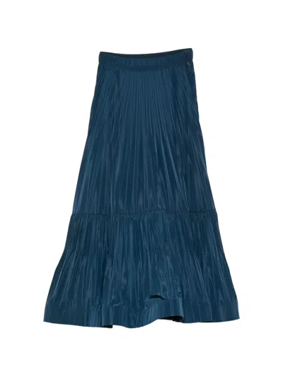 Twinset Pleated Tiered Midi Skirt In Blue