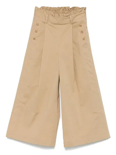 Twinset Kids' Pleated Trousers In Brown