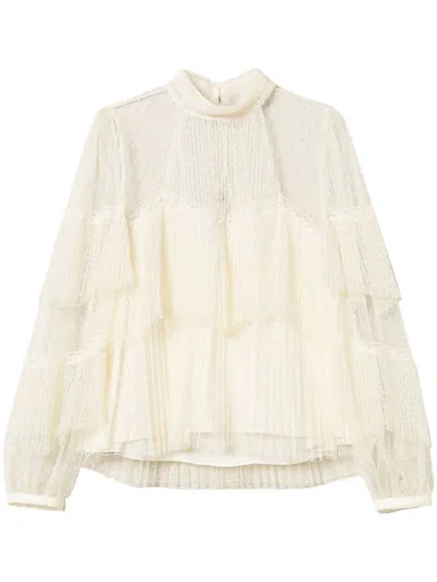 Twinset Pleated Tulle Blouse In White