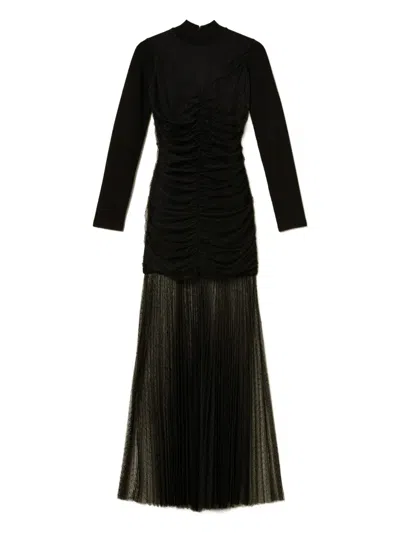TWINSET PLEATED-TULLE KNITTED DRESS