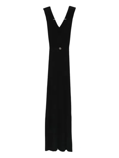Twinset Pleated V-neck Midi Dress In Black