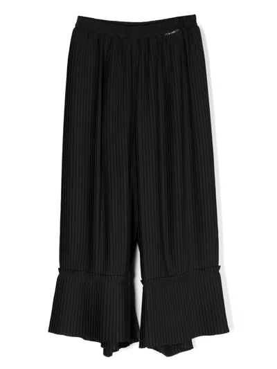 Twinset Kids' Pleated Wide-leg Trousers In Black