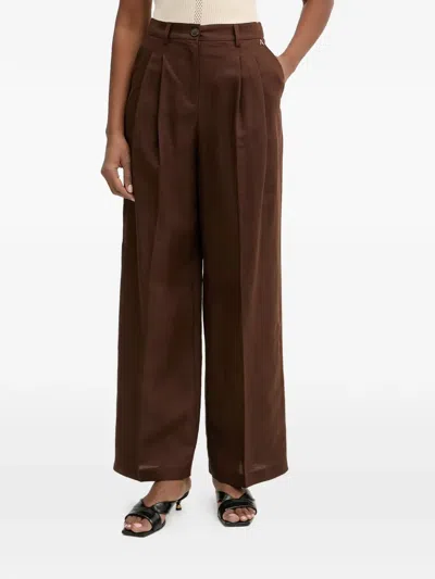 Twinset Pleated Wide-leg Trousers In Brown