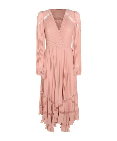 Twinset Pleated Wrapfront Longsleeve Midi Dress In Pink