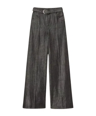 Twinset Pleated-detail Denim Trousers In Gray