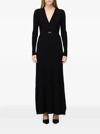 Twinset Pleated-knit V-neck Maxi Dress In Multi