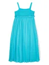 Twinset Plissé Laced Maxi Dress In Blue