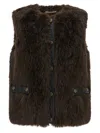 Twinset Twin-set Faux Fur Vest With Leather Back In Brown