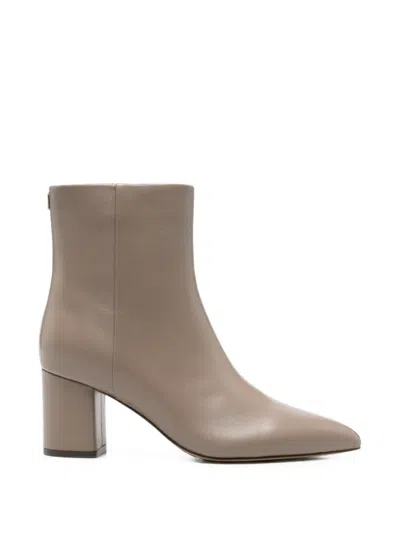 Twinset Pointed-toe Leather Ankle Boots In Neutral