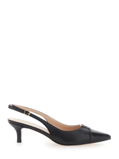 Twinset Pointed-toe Leather Slingback Pump In Animal Print