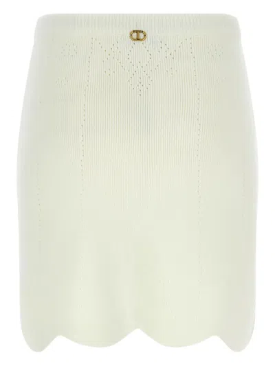 Twinset Pointelle-detail Mini Skirt In White