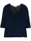 Twinset Twin-set Deep V-neck Sweater With Lace Detailing In Blue
