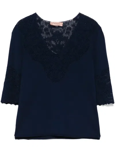 TWINSET POINTELLE-DETAIL T-SHIRT