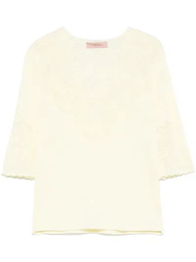 Twinset Floral-embroidered Knitted Jumper In White