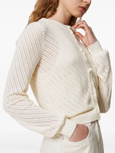 Twinset Pointelle-knit Cardigan In White