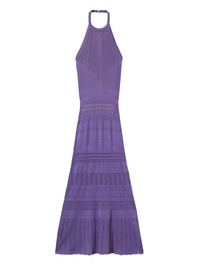Twinset Pointelle-knit Halterneck Dress In Purple