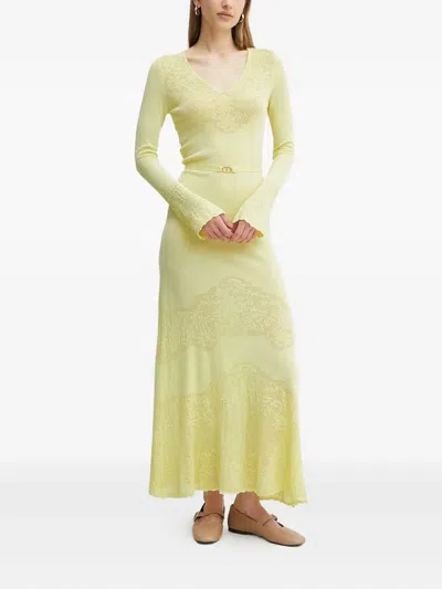 Twinset Pointelle-knit Maxi Dress In Yellow