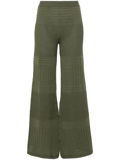 Twinset Pointelle-knit Wide Trousers In Green