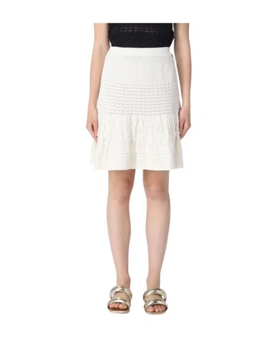 Twinset Pointelle Knit Skirt In White