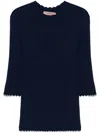 Twinset Navy Blue Sweater With Half-length Sleeves In Blue