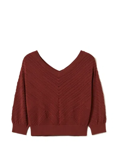 Twinset Pointelle-knit Top In Brown