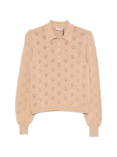 Twinset Polo Shirt With Heart-shaped Cut-out Pattern In Pink
