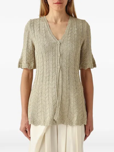 Twinset Pointelle-knit Chevron-pattern Sweater In Brown