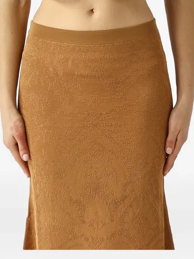 Twinset Pointelle-knit Damask-pattern Skirts In Brown