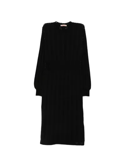 Twinset Pointelle-knit Long-sleeve Dress In Multi