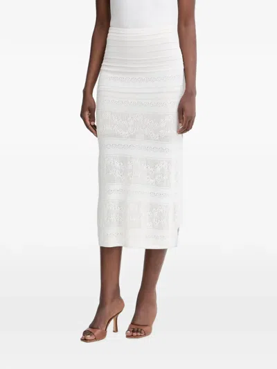 Twinset Pointelle-knit Pencil Midi Skirt In White