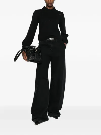 Twinset Pointelle-knit Polo Shirt In Black