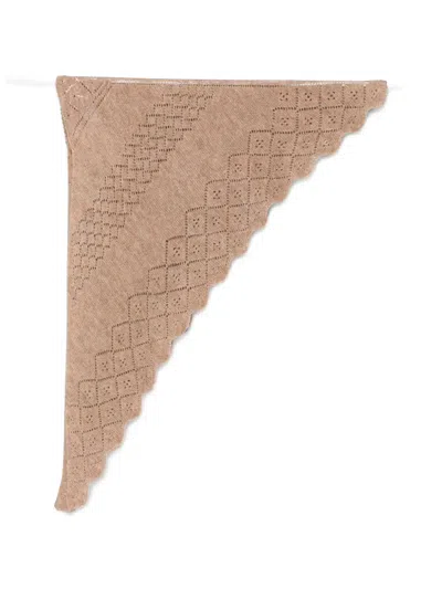 Twinset Pointelle-knit Scalloped Scarf In Brown