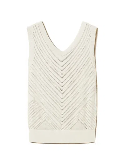 Twinset Pointelle-knit Top In White