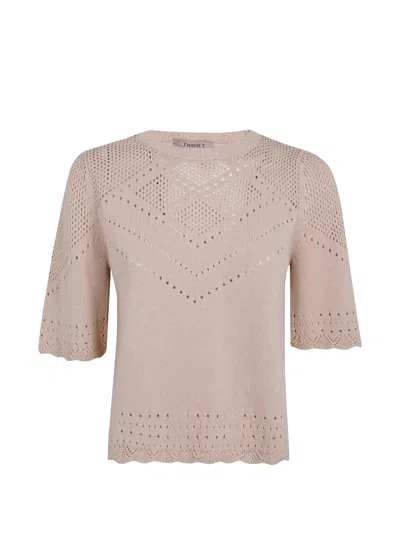 Twinset Pointelle Knit Knitted Sweater In Pink