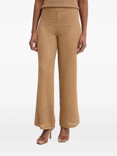Twinset Pointelle-knit Wide-leg Trousers In Black