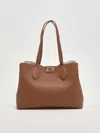 Twinset Structured Tote Bag With Smooth Pebbled Texture And Metallic Detail In Brown