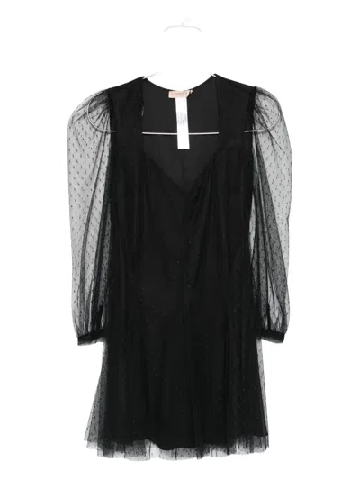Twinset Polka-dot Puff-sleeve Mini Dress In Black
