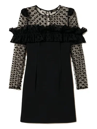 Twinset Polka-dot Ruffle Mini Dress In Black