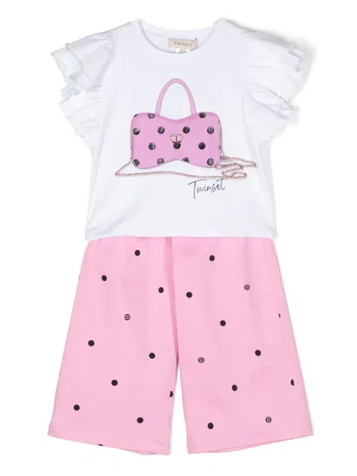 Twinset Kids' Polka Dot Trousers Set In Pink
