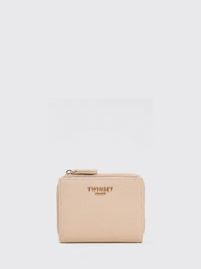 Twinset Polyurethane Bifold Wallet With Metal Logo And Snap Closure In Neutral