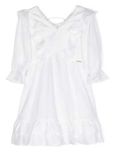 Twinset Kids' Pompom-detail Dress In White